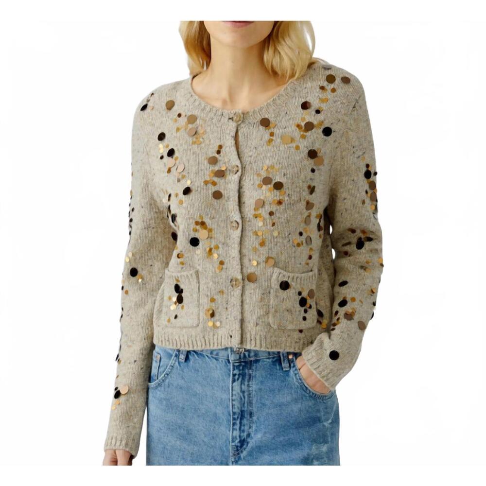 NEW OUI cardigan sequin top in off white/gold